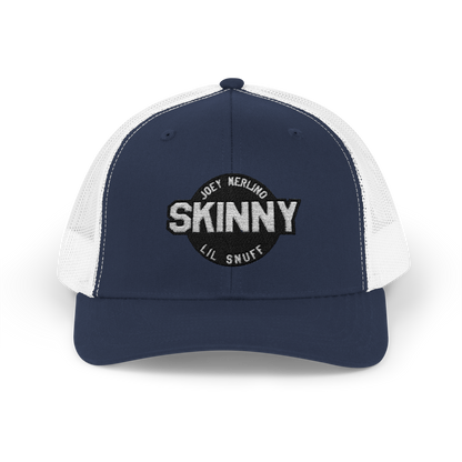Navy and white cap with 'Skinny' logo on a white background