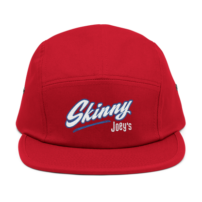Red cap with 'Skinny Joey's' text on a white background