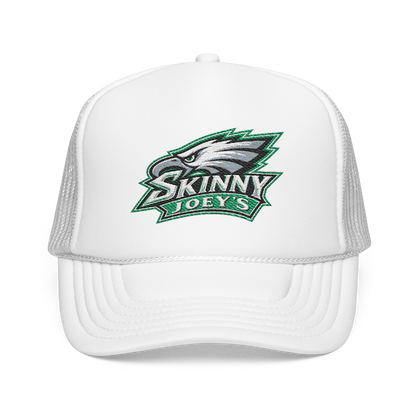 Eagles 2026 trucker hat in white, front view, The Skinny with Joey Merlino podcast merch