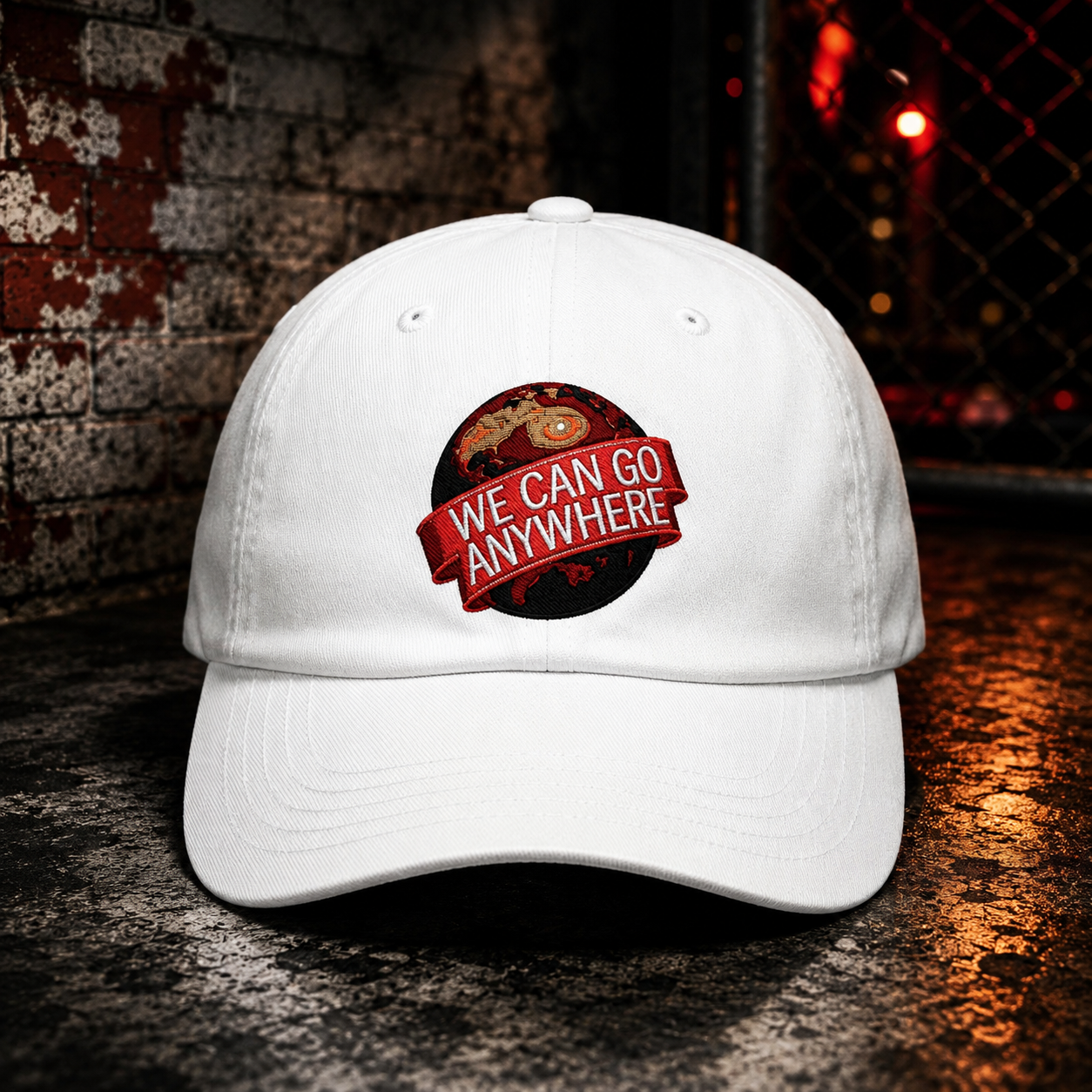 Classic Dad Cap We Can Go Anywhere Retro Planet Embroidered Hat - back view - Skinny Joey's Cheesesteaks