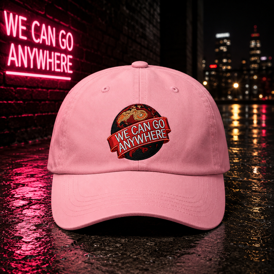 Classic Dad Cap We Can Go Anywhere Retro Planet Embroidered Hat - front view - Skinny Joey's Cheesesteaks