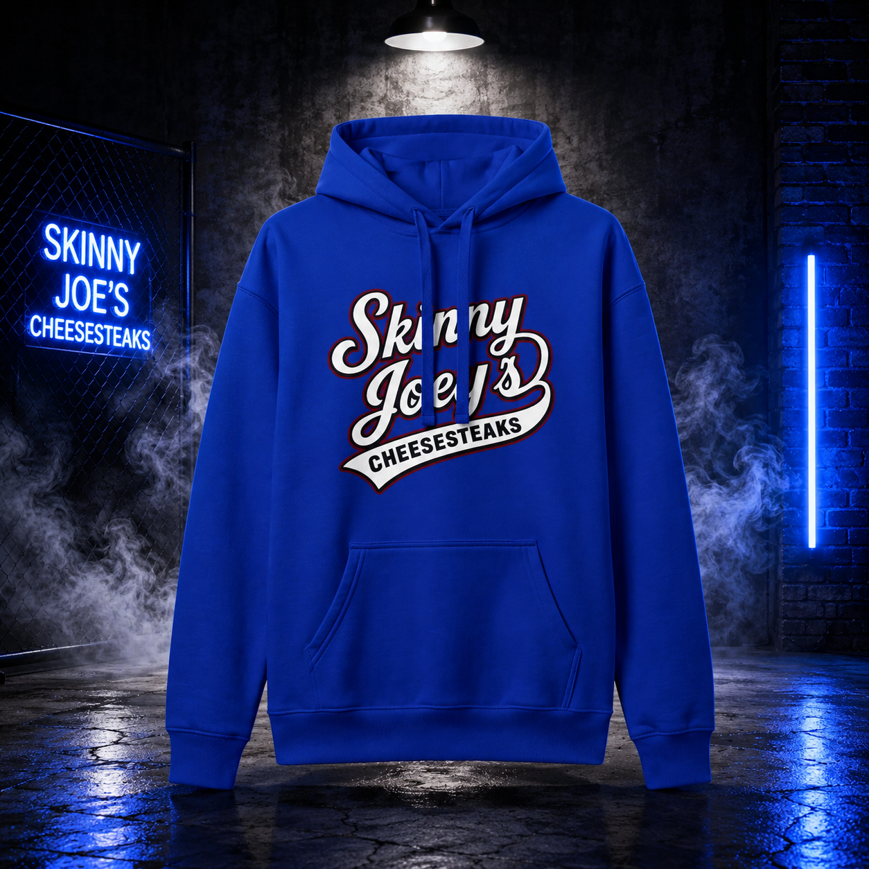 Skinny Joeys Cheesesteaks Hooded Sweatshirt - Philly Diner Logo Pullover - detail view - Skinny Joey's Cheesesteaks