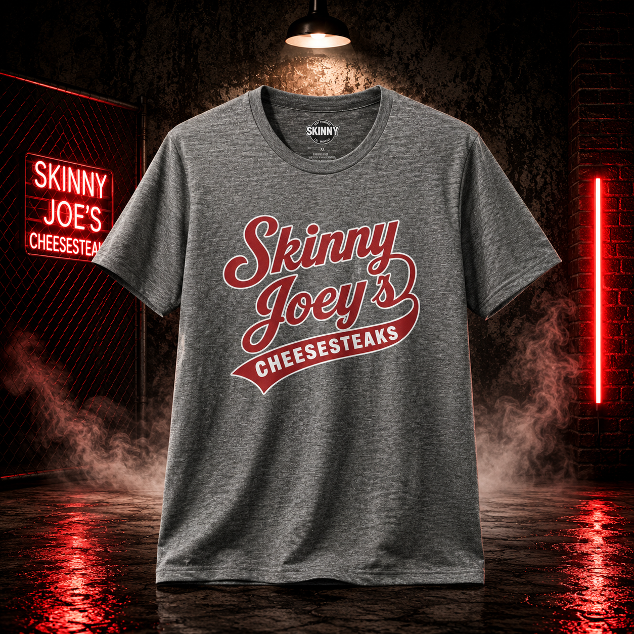 Skinny Joeys Cheesesteaks T-Shirt - Retro Diner Logo Tee - front view - Skinny Joey's Cheesesteaks