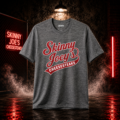 Skinny Joeys Cheesesteaks T-Shirt - Retro Diner Logo Tee - side view - Skinny Joey's Cheesesteaks
