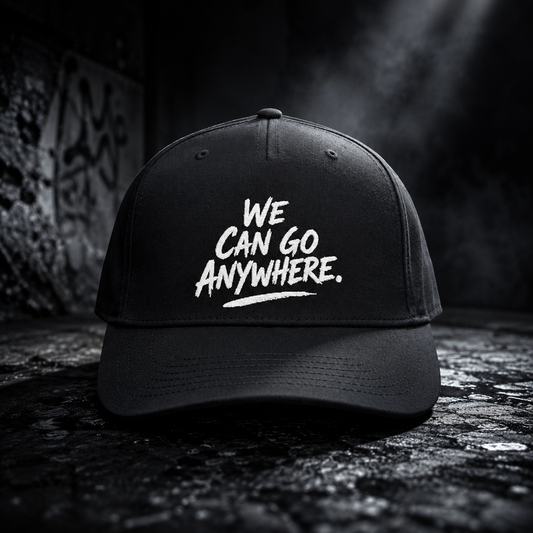 We Can Go Anywhere Mid Profile Baseball Cap - front view - Skinny Joey's Cheesesteaks