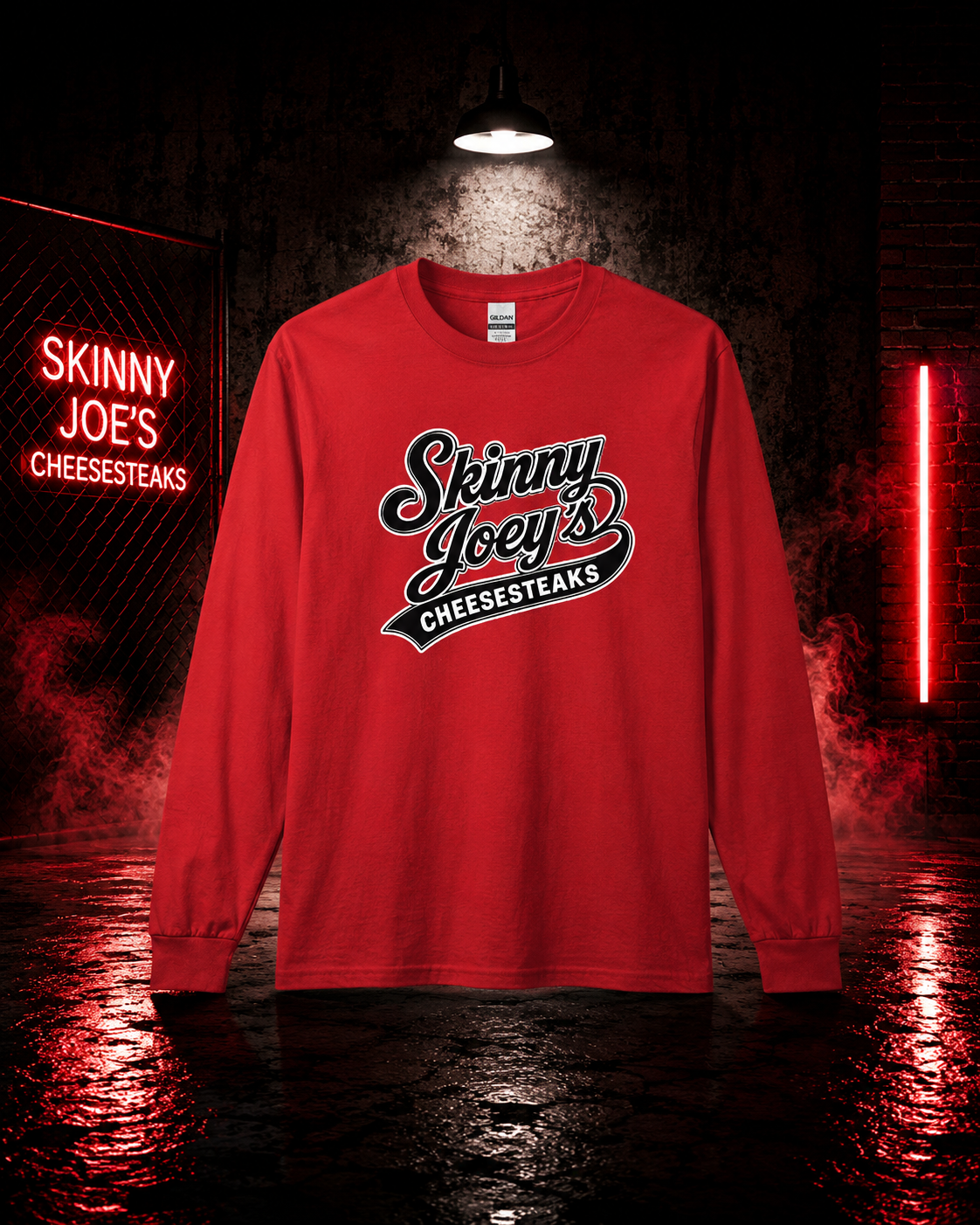 Skinny Joeys Cheesesteaks Long Sleeve Tee - Retro Diner Logo Shirt - back view - Skinny Joey's Cheesesteaks