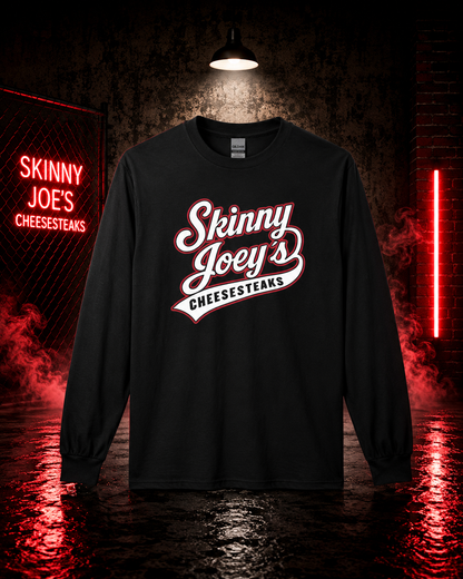 Skinny Joeys Cheesesteaks Long Sleeve Tee - Retro Diner Logo Shirt - front view - Skinny Joey's Cheesesteaks