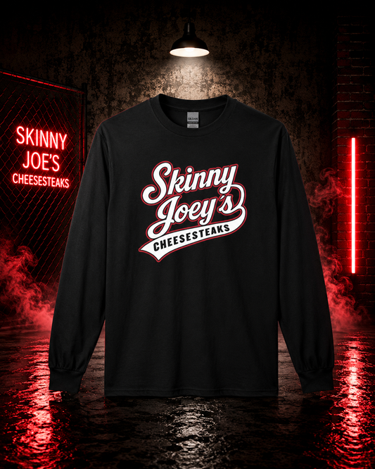 Skinny Joeys Cheesesteaks Long Sleeve Tee - Retro Diner Logo Shirt - front view - Skinny Joey's Cheesesteaks