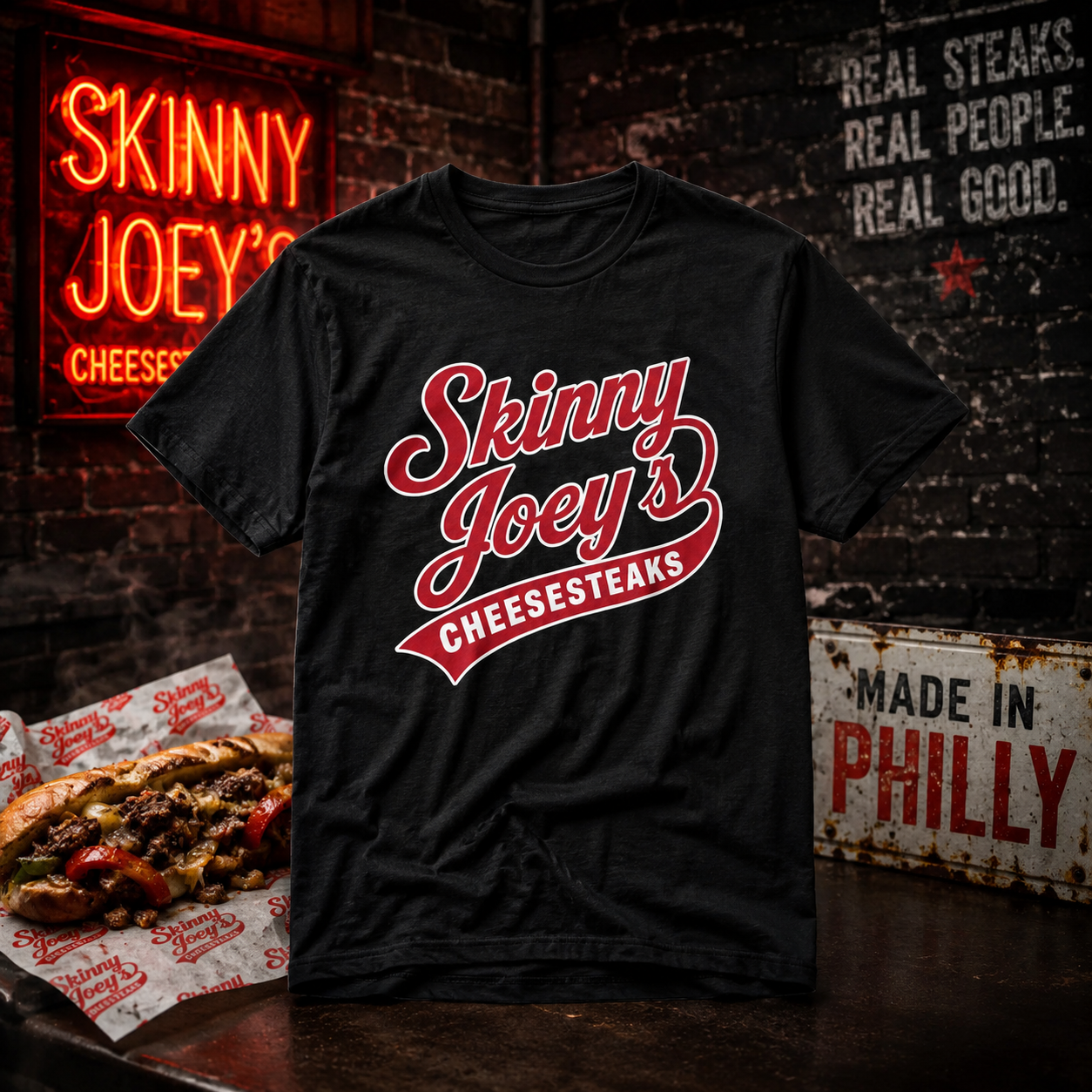 Skinny Joey's Cheesesteaks T-Shirt Black