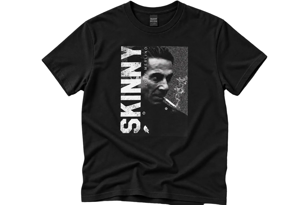 Joey Merlino distressed graphic tee, The Skinny with Joey Merlino podcast merch