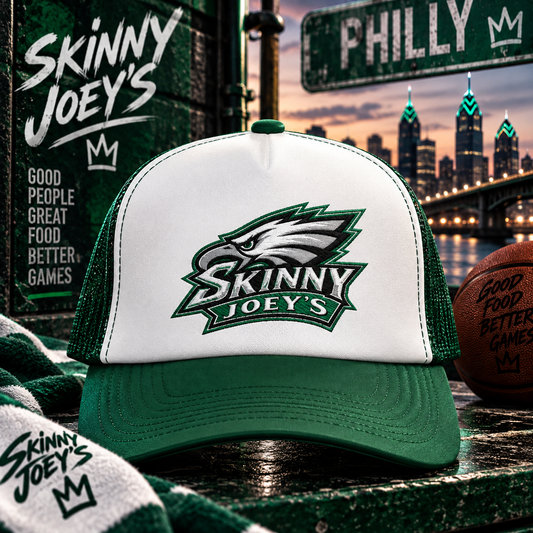 Eagles 2026 trucker hat in dark green and white, Skinny Joey Merlino Philly mob merch