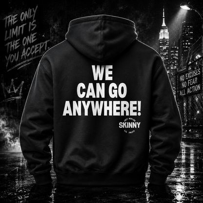 You Can't Go Nowhere Champion Hoodie - front view - Skinny Joey's Cheesesteaks