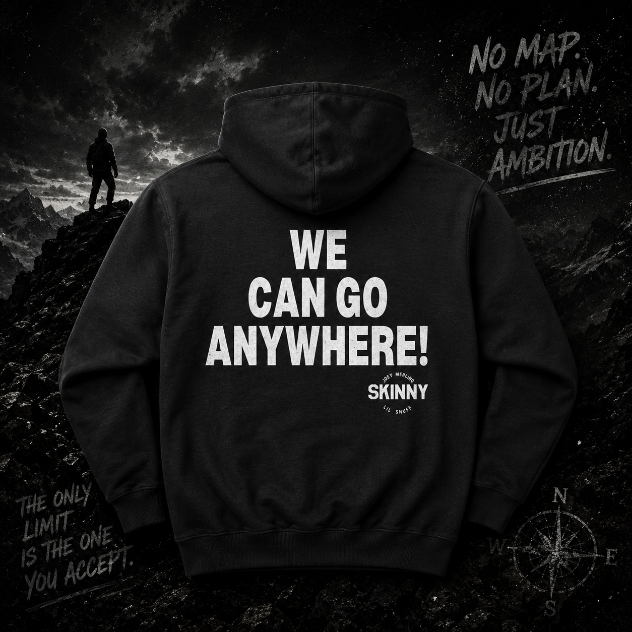 You Can't Go Nowhere Champion Hoodie - side view - Skinny Joey's Cheesesteaks