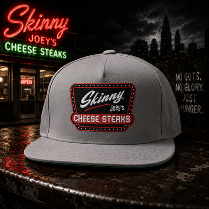 Skinny Joey's Embroidered Flat Bill Cap - front view - Skinny Joey's Cheesesteaks
