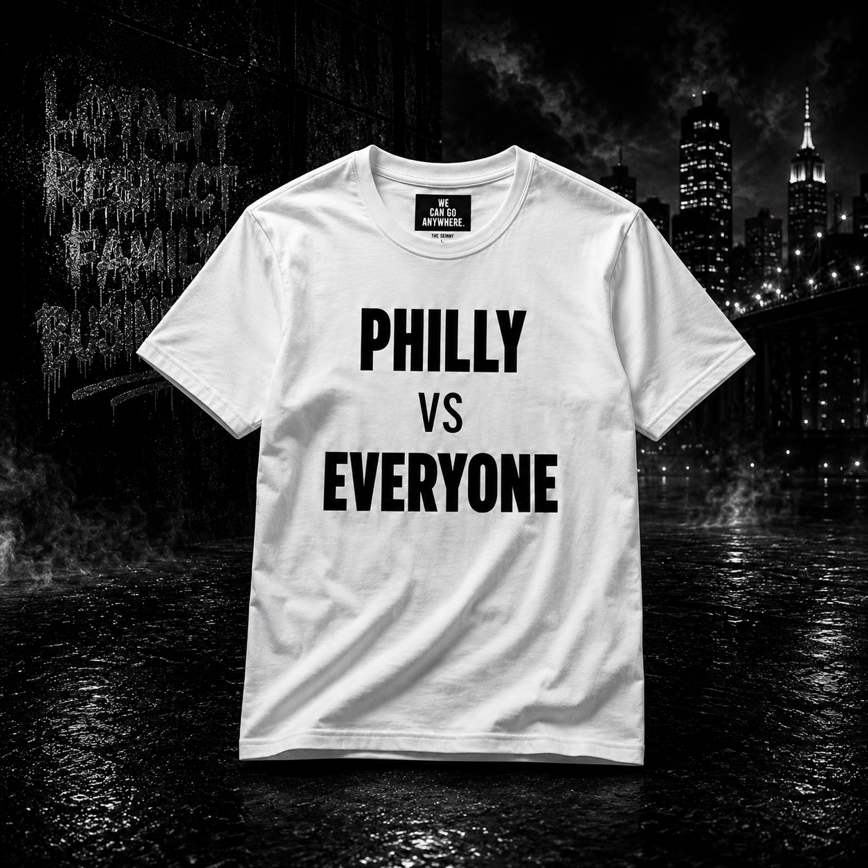 PHILLY vs EVERYONE Unisex T-Shirt - front view - Skinny Joey's Cheesesteaks
