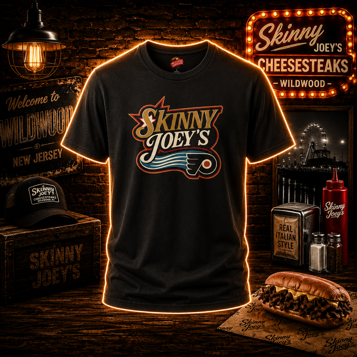 Retro Flyers graphic tee in black, Joseph Merlino Philadelphia merch