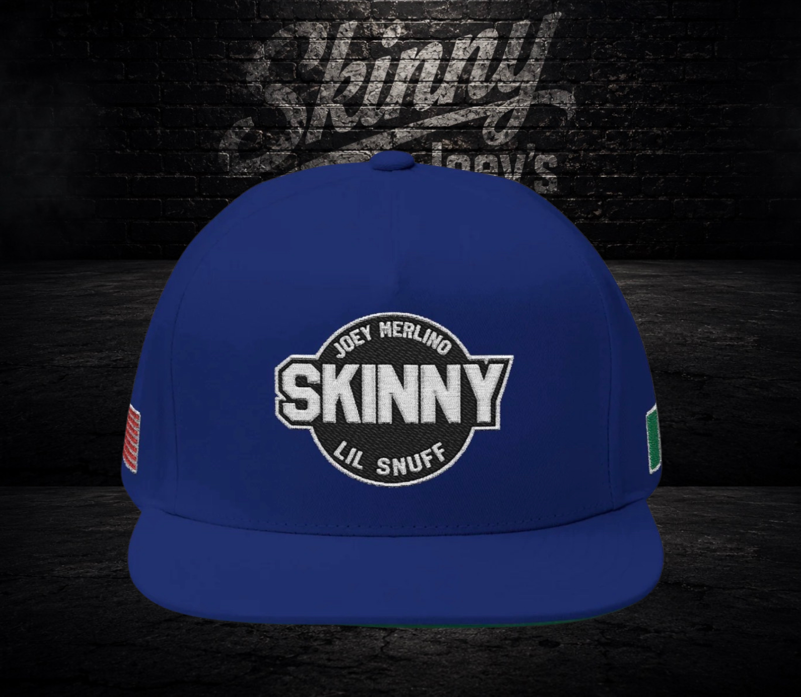 Skinny Joey Lil Snuff Embroidered Flat Bill Cap - detail view - Skinny Joey's Cheesesteaks