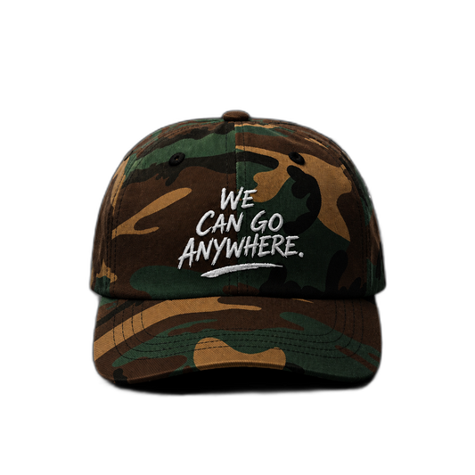 We Can Go Anywhere camo dad cap, main product photo, Italian American pride apparel