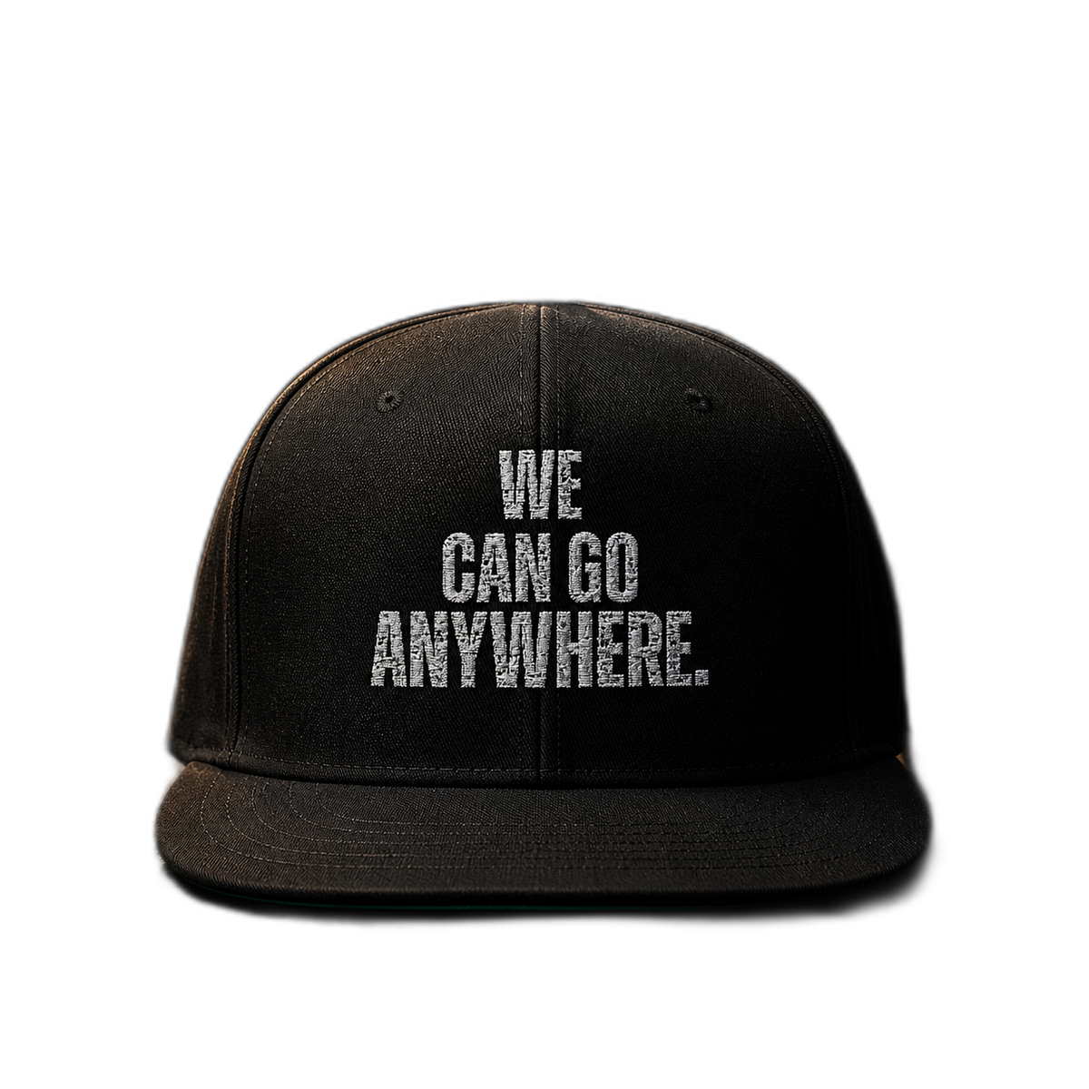 We Can Go Anywhere statement snapback, main product photo, The Skinny with Joey Merlino podcast merch