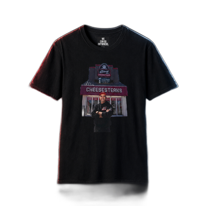 Skinny Joey's Cheesesteaks softstyle tee, main product photo, Philly crime family culture apparel