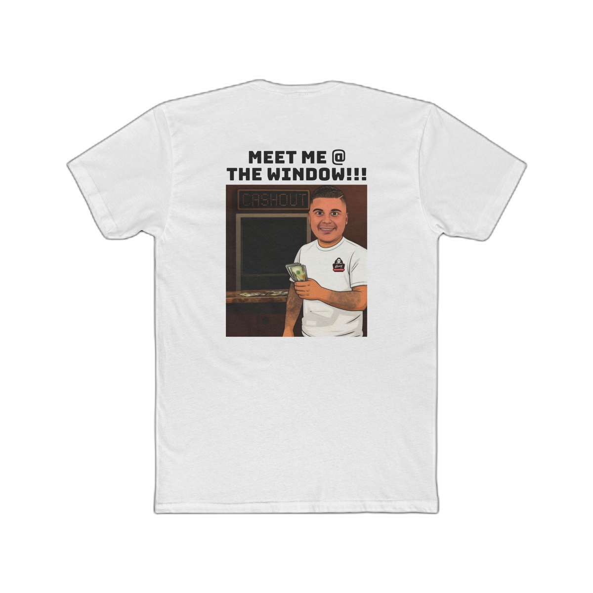Meet Me @ The Window Lil Snuff tee, main product photo, The Skinny Podcast with Joey Merlino & Lil Snuff merch