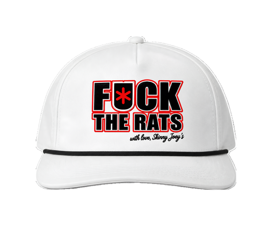 F*ck The Rats Snapback Hat in white, front graphic, Philly streetwear