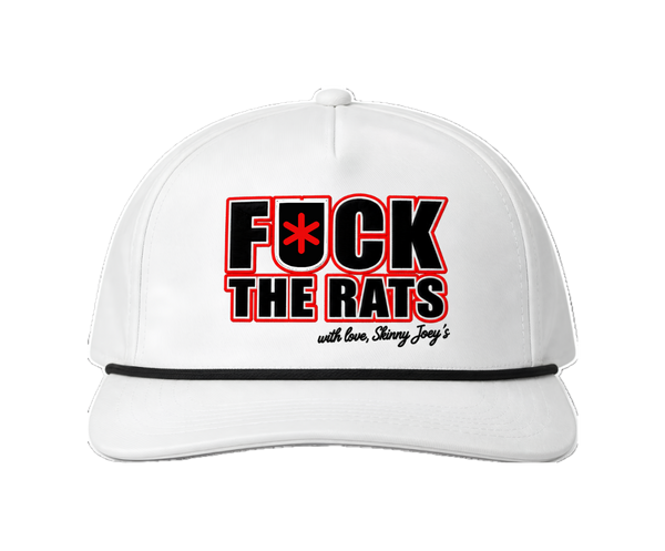 F*ck The Rats Snapback Hat in white, front graphic, Philly streetwear