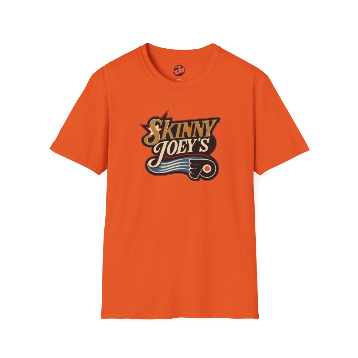 Retro Flyers graphic tee in orange, Skinny Joey Merlino merch
